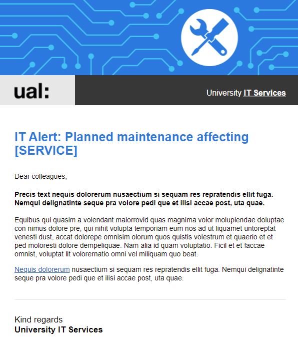 sample email of planned maintenance effecting a service